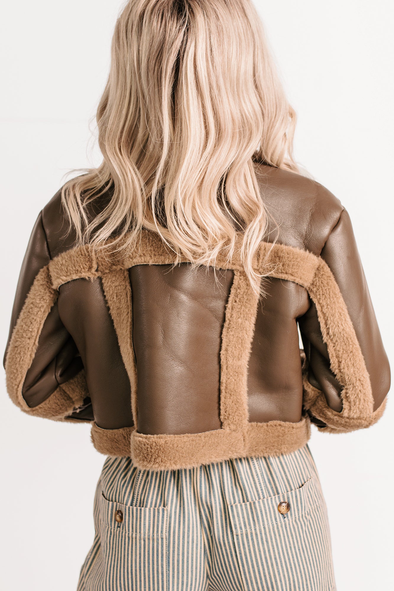 She’s Fire Faux Leather Fur Trim Crop Jacket (Chocolate) - NanaMacs