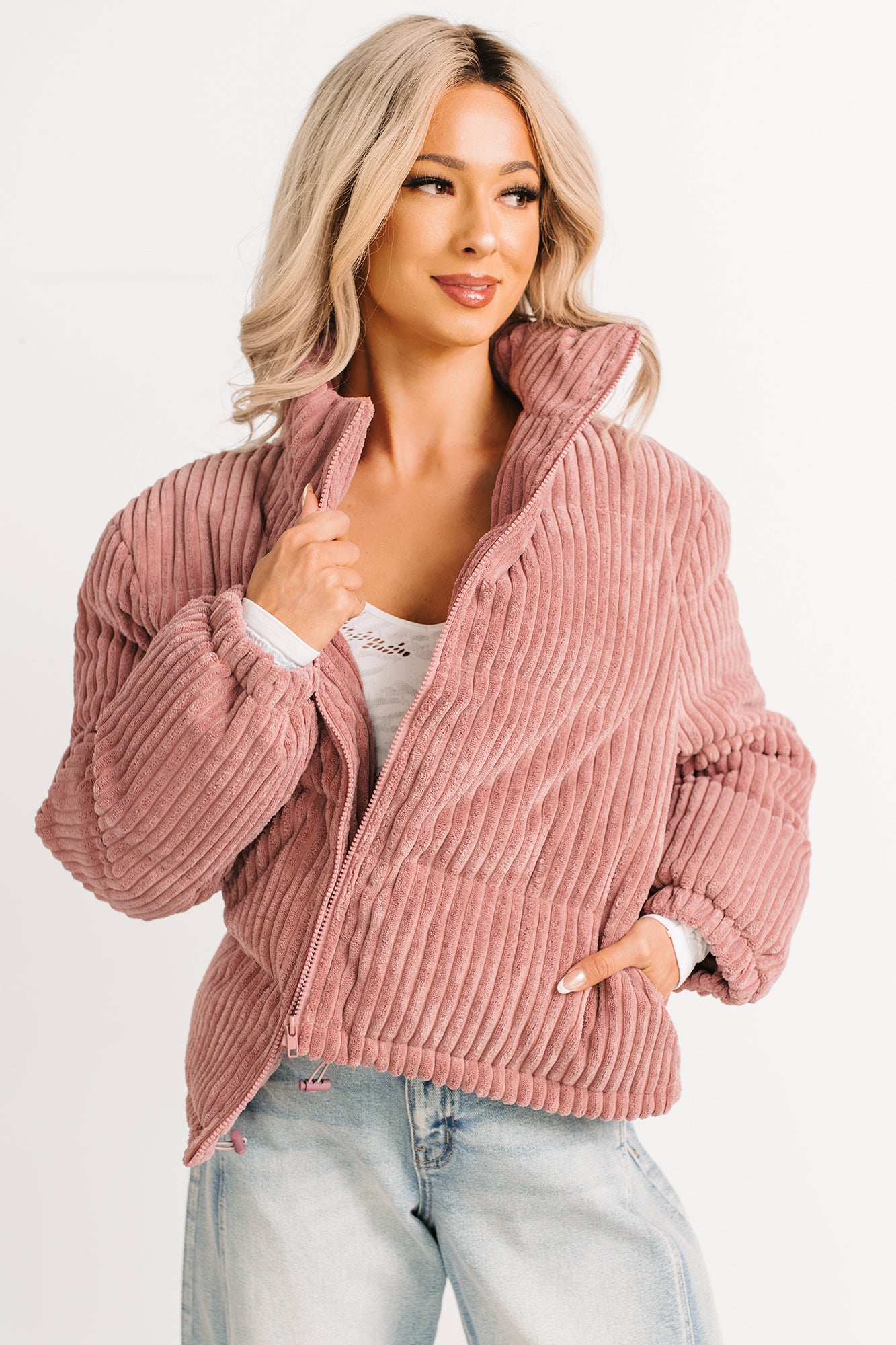Purely Casual Corduroy Puffer Jacket (Mauve) - NanaMacs