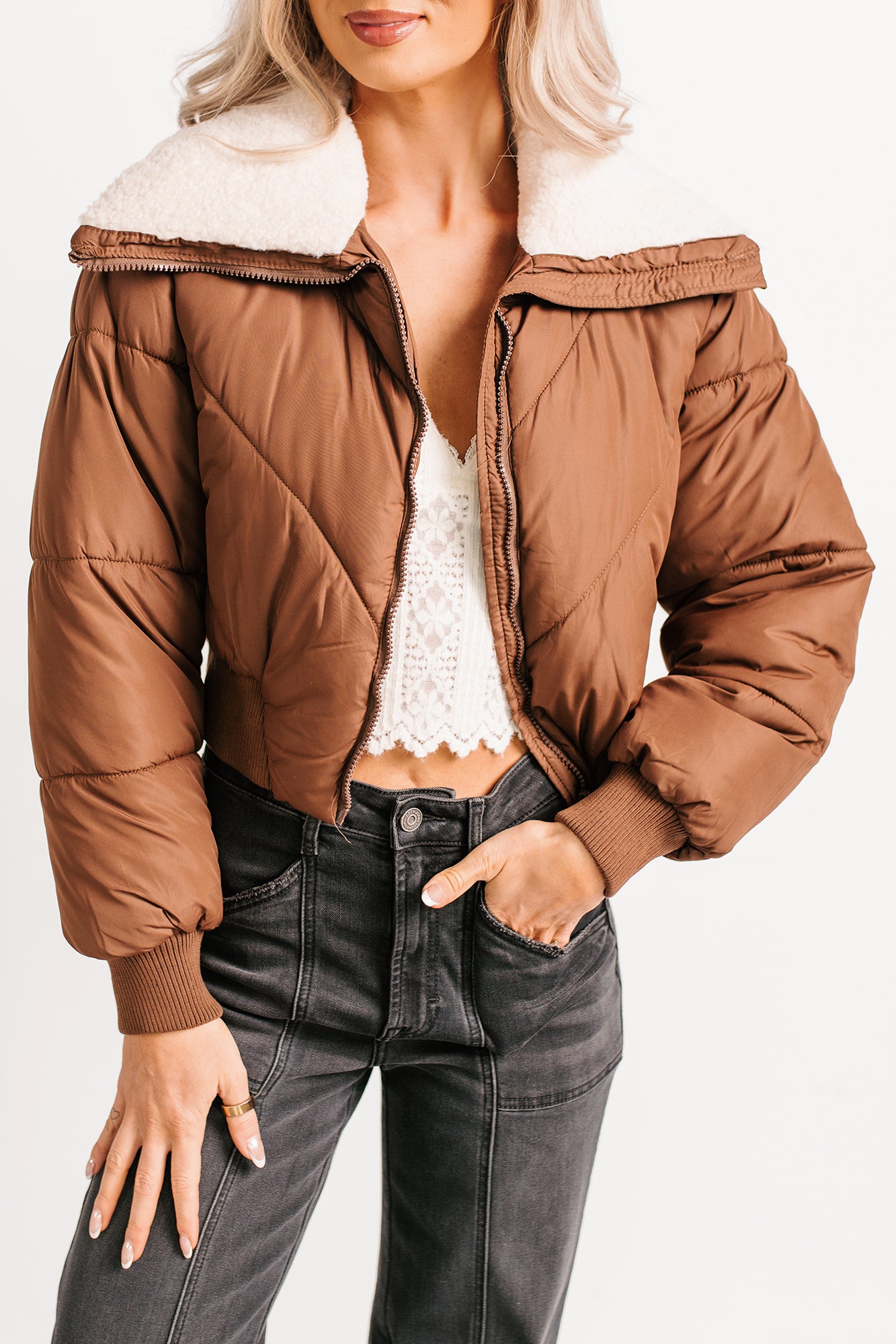 Up To Snow Good Quilted Puff Jacket (Brown) - NanaMacs