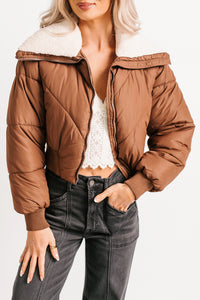 Up To Snow Good Quilted Puff Jacket (Brown) - NanaMacs