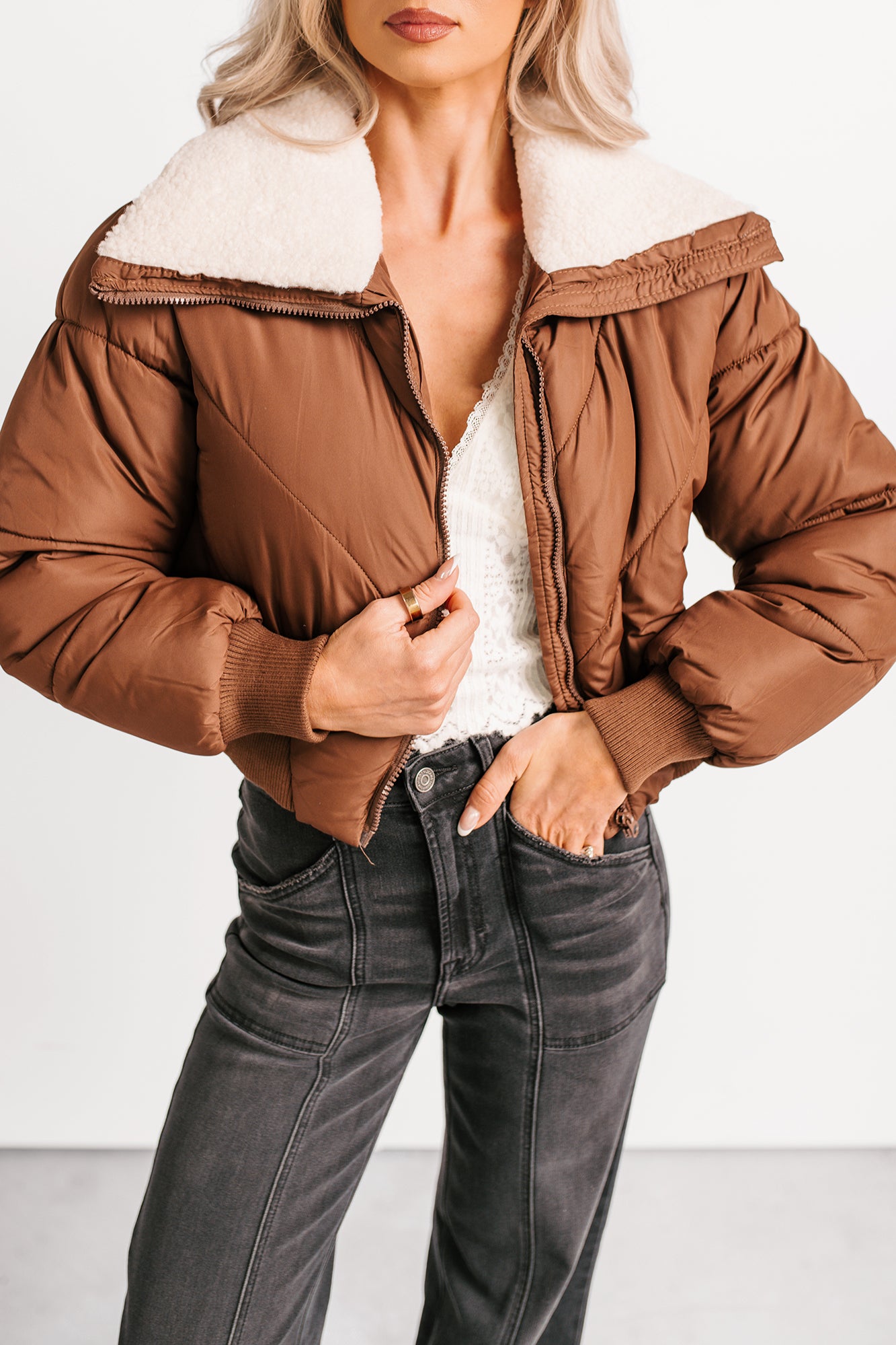 Up To Snow Good Quilted Puff Jacket (Brown) - NanaMacs