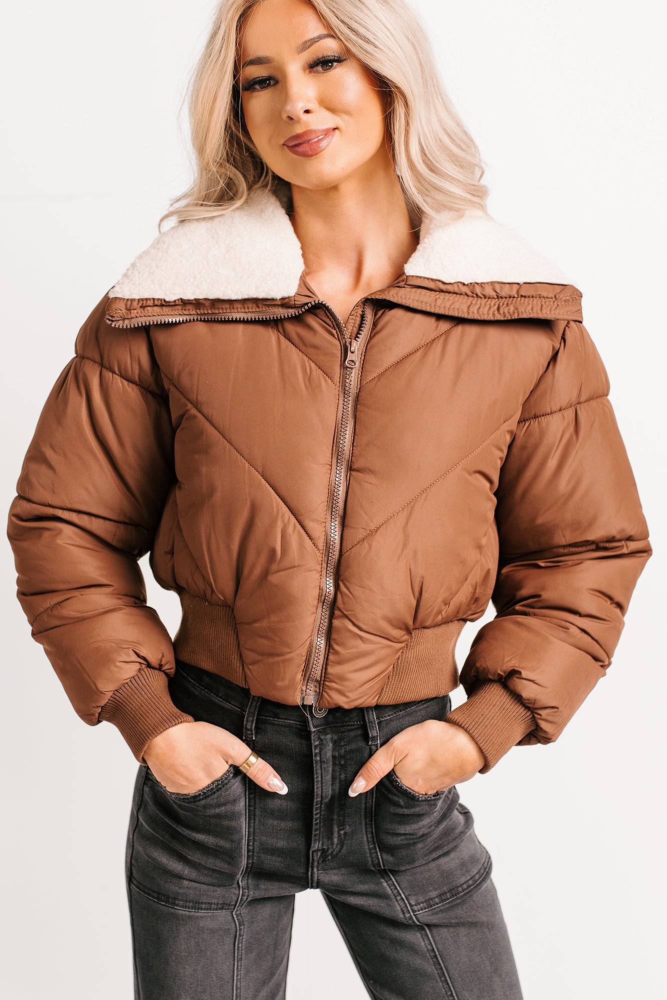 Up To Snow Good Quilted Puff Jacket (Brown) - NanaMacs