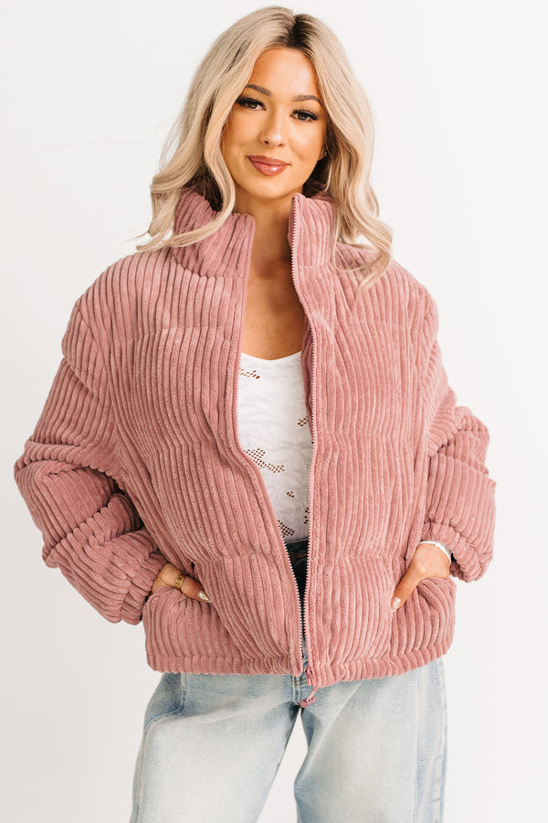 Purely Casual Corduroy Puffer Jacket (Mauve) - NanaMacs