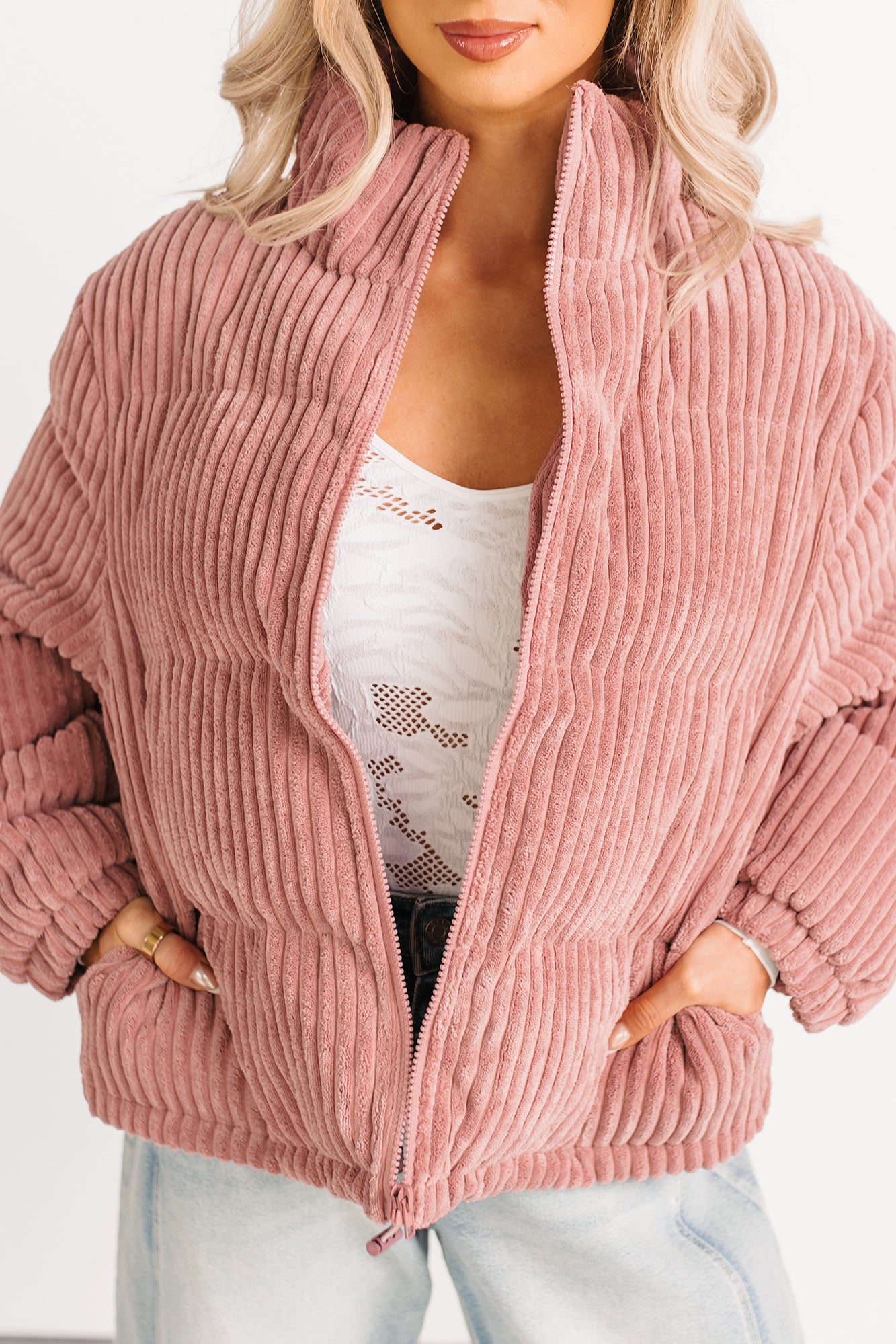 Purely Casual Corduroy Puffer Jacket (Mauve) - NanaMacs