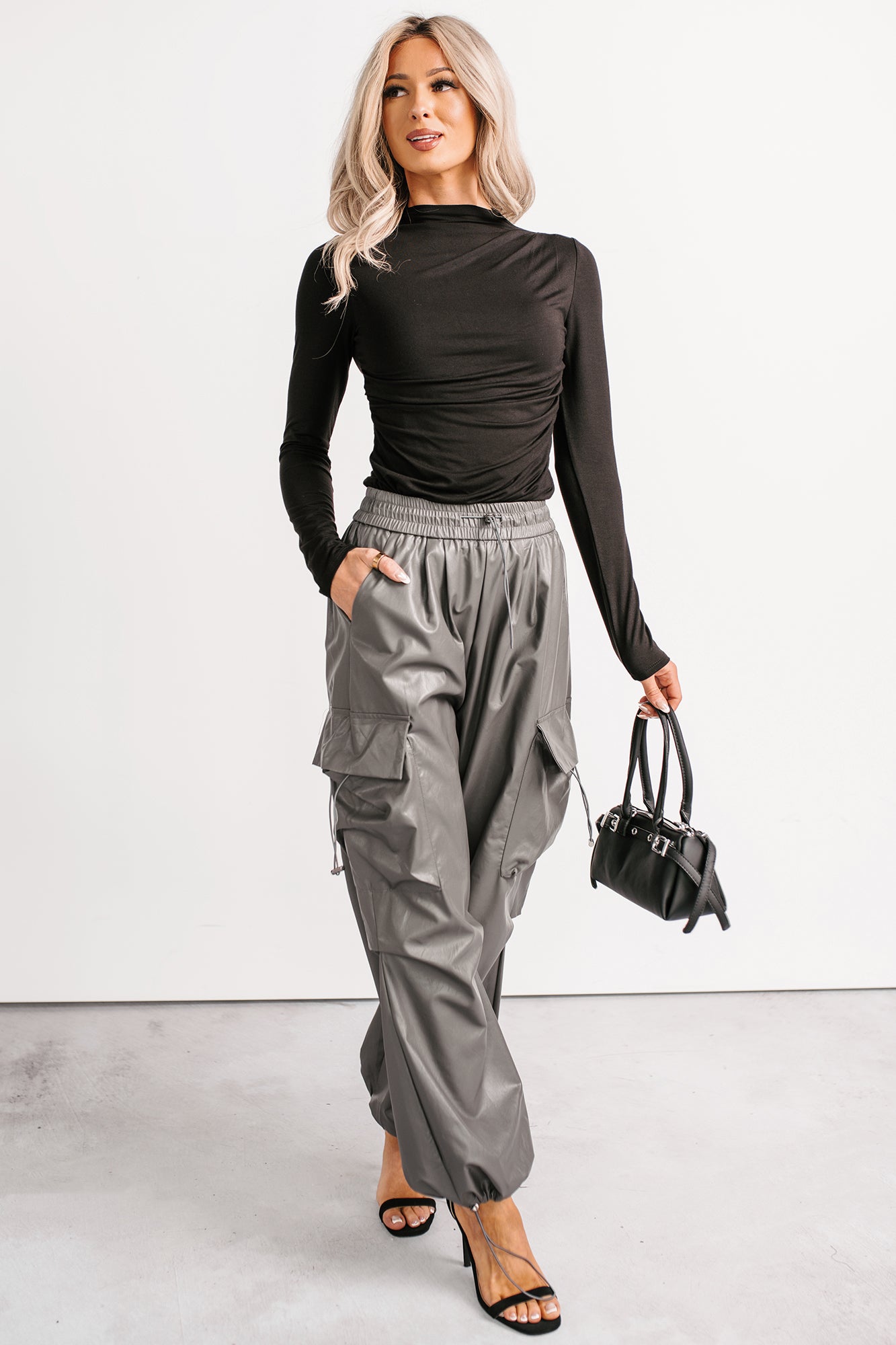 Don't Be Shy Faux Leather Cargo Pants (Grey) · NanaMacs