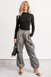 Don’t Be Shy Faux Leather Cargo Pants (Grey) - NanaMacs
