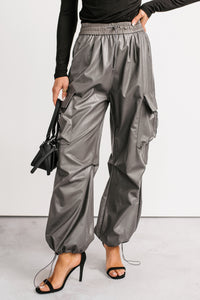 Don’t Be Shy Faux Leather Cargo Pants (Grey) - NanaMacs