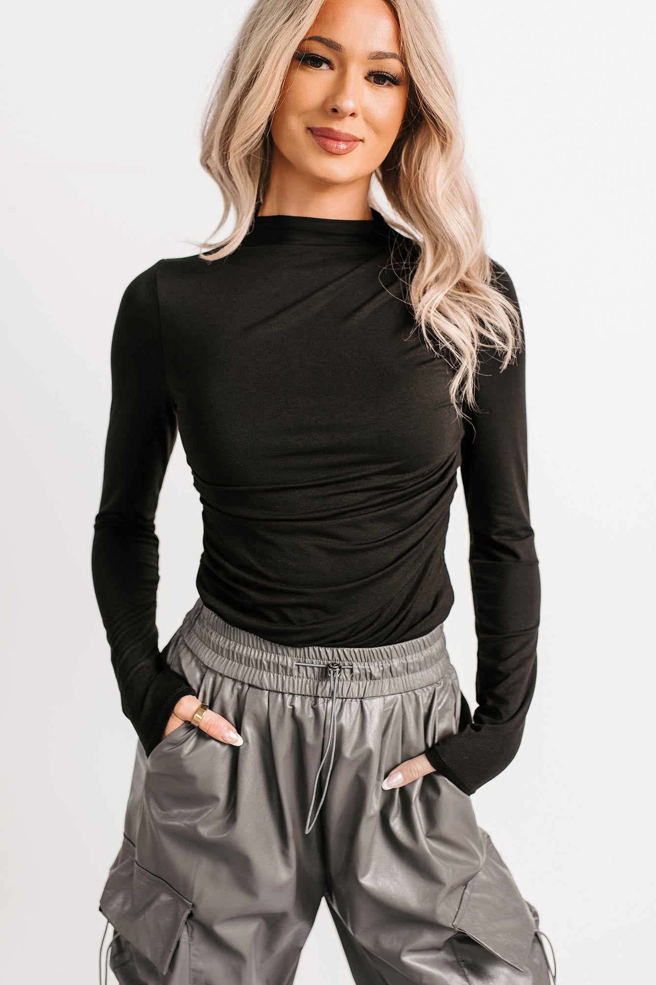If You Knew Mock Neck Long Sleeve Top (Black) - NanaMacs