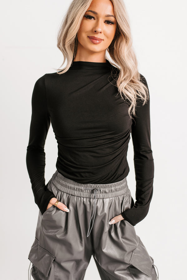 If You Knew Mock Neck Long Sleeve Top (Black) - NanaMacs