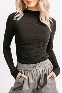 If You Knew Mock Neck Long Sleeve Top (Black) - NanaMacs