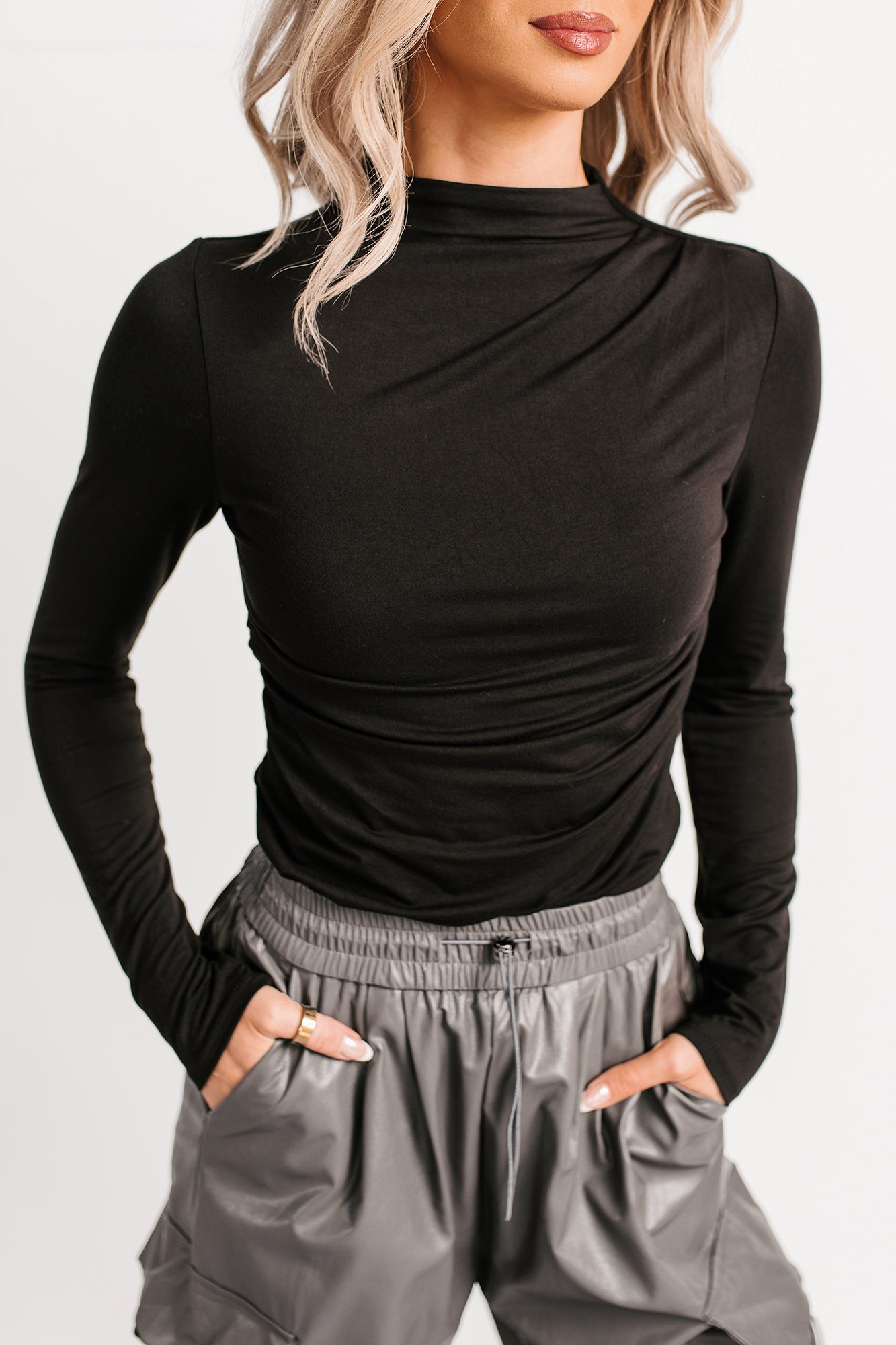If You Knew Mock Neck Long Sleeve Top (Black) - NanaMacs