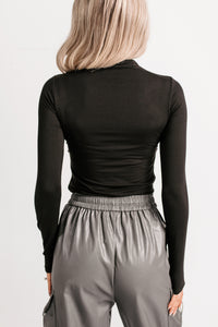 If You Knew Mock Neck Long Sleeve Top (Black) - NanaMacs