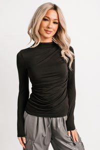 If You Knew Mock Neck Long Sleeve Top (Black) - NanaMacs