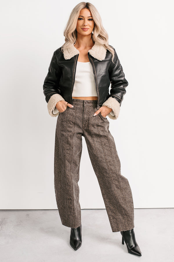 Kelsey Cheetah Seamed Barrel Hidden Jeans (Brown Cheetah) - NanaMacs