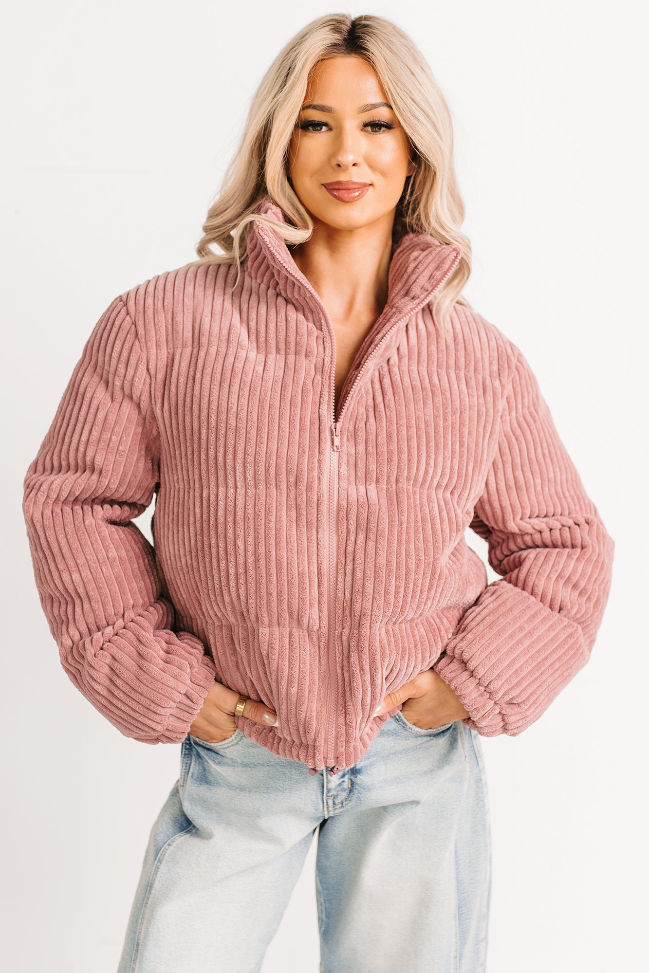 Purely Casual Corduroy Puffer Jacket (Mauve) - NanaMacs