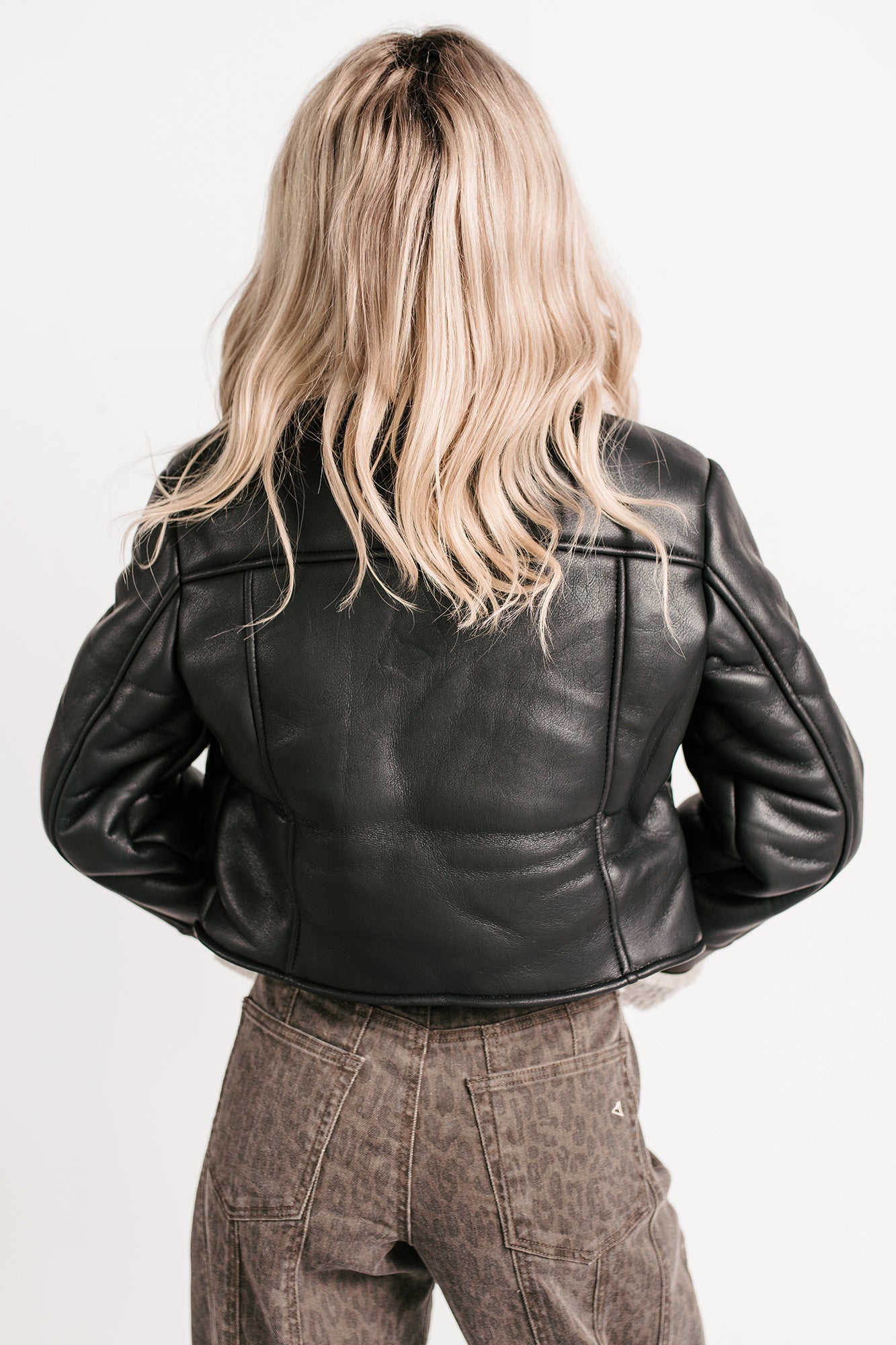 Serves You Right Sherpa Lined Faux Leather Jacket (Black) - NanaMacs