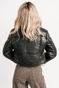 Serves You Right Sherpa Lined Faux Leather Jacket (Black) - NanaMacs