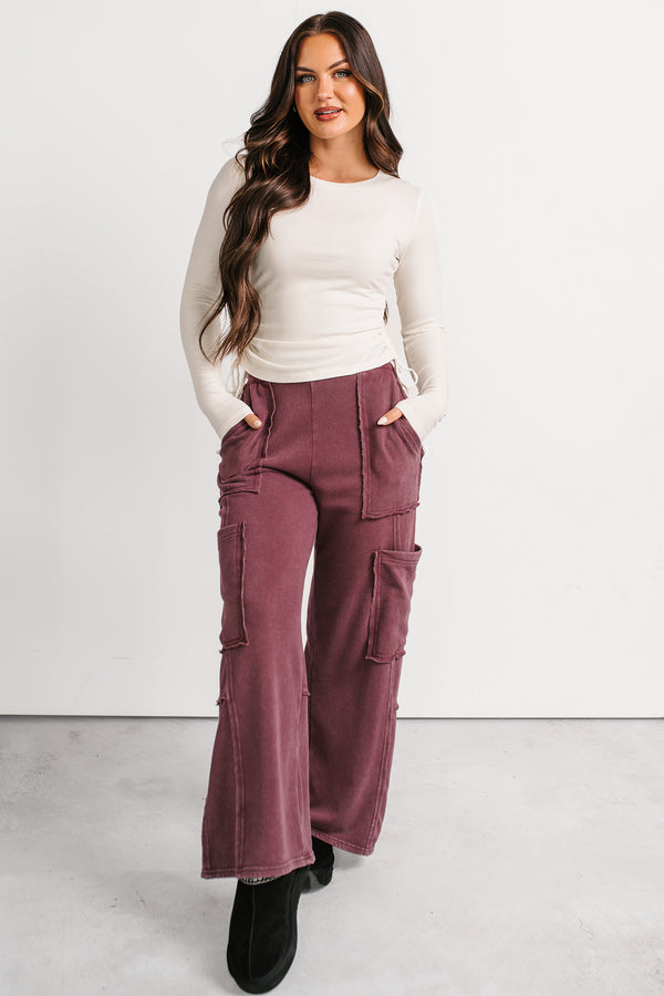 Made Ready Wide Leg Cargo Sweatpants (Dark Cherry) - NanaMacs