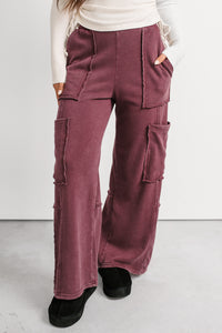 Made Ready Wide Leg Cargo Sweatpants (Dark Cherry) - NanaMacs