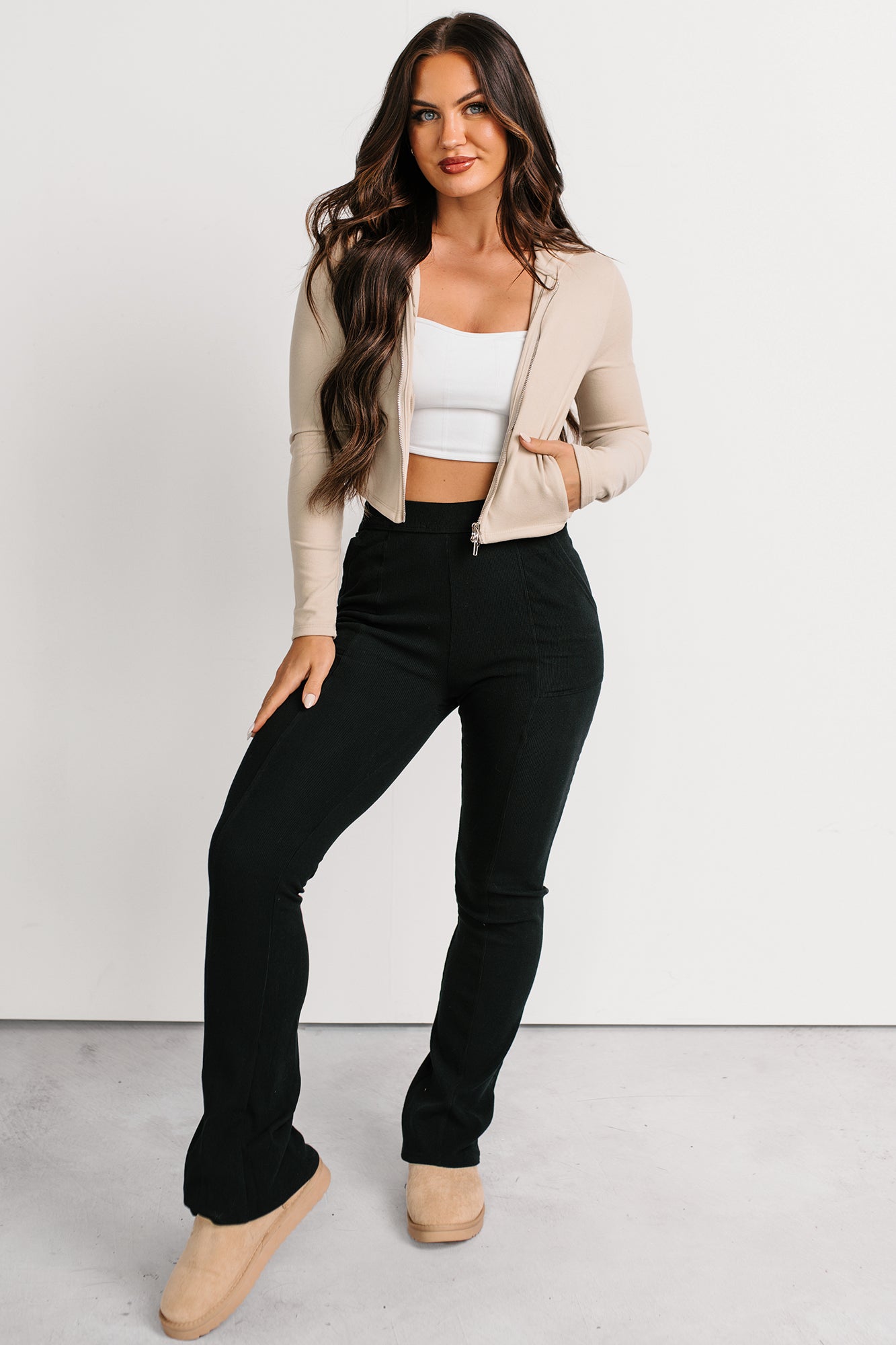 Daily Rituals Ribbed High Rise Flare Leggings (Black) - NanaMacs