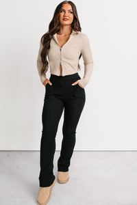 Daily Rituals Ribbed High Rise Flare Leggings (Black) - NanaMacs