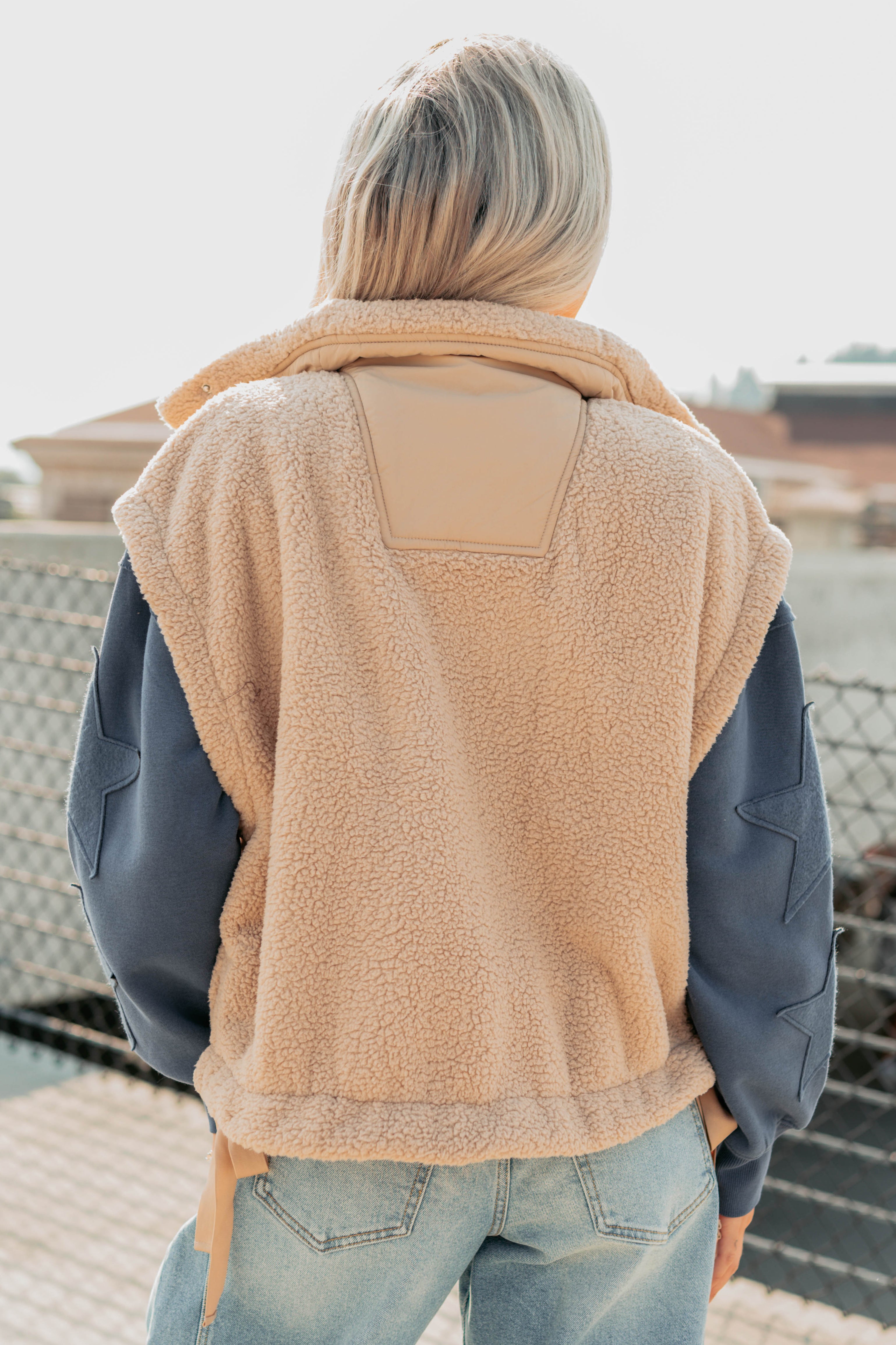 Dream Ahead Fleece Side Tie Vest (Tan) · NanaMacs