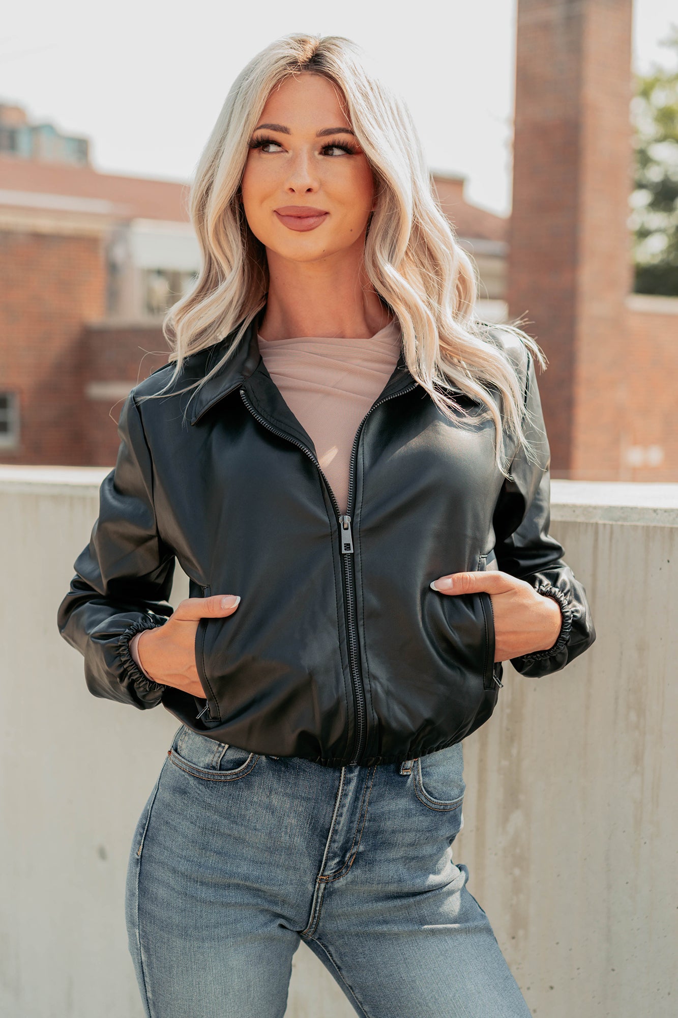 Fearless Moves Faux Leather Zip-Up Jacket (Black) - NanaMacs