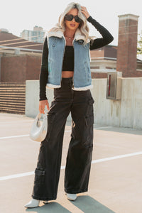 Rewriting Myself Sherpa Denim Vest (Medium Wash) - NanaMacs