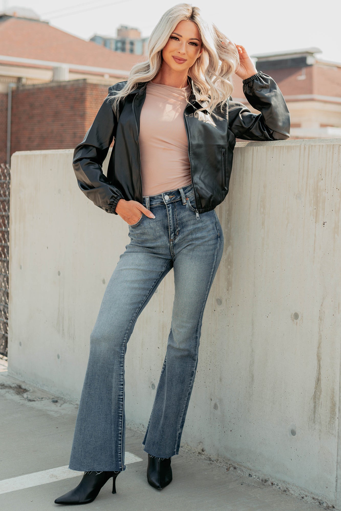 Fearless Moves Faux Leather Zip-Up Jacket (Black) - NanaMacs