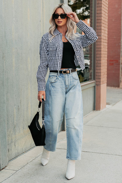 Morning Markets Signature 8 Gingham Crop Shirt (Black) - NanaMacs