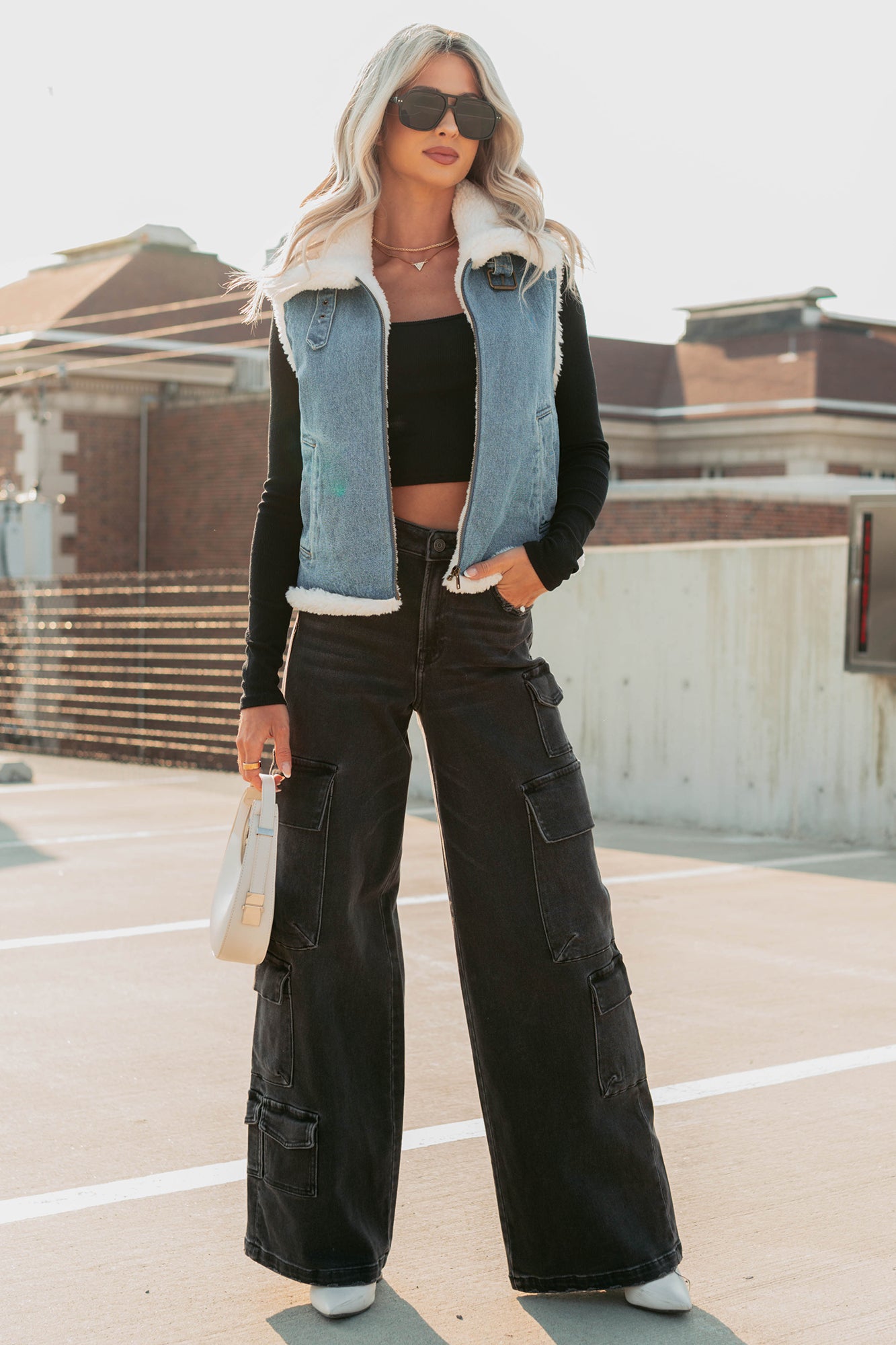 Rewriting Myself Sherpa Denim Vest (Medium Wash) - NanaMacs