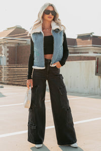 Rewriting Myself Sherpa Denim Vest (Medium Wash) - NanaMacs