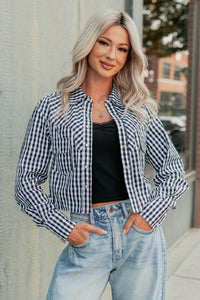 Morning Markets Signature 8 Gingham Crop Shirt (Black) - NanaMacs