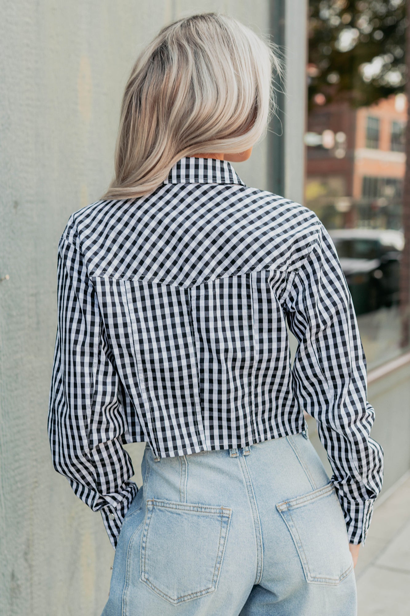 Morning Markets Signature 8 Gingham Crop Shirt (Black) - NanaMacs