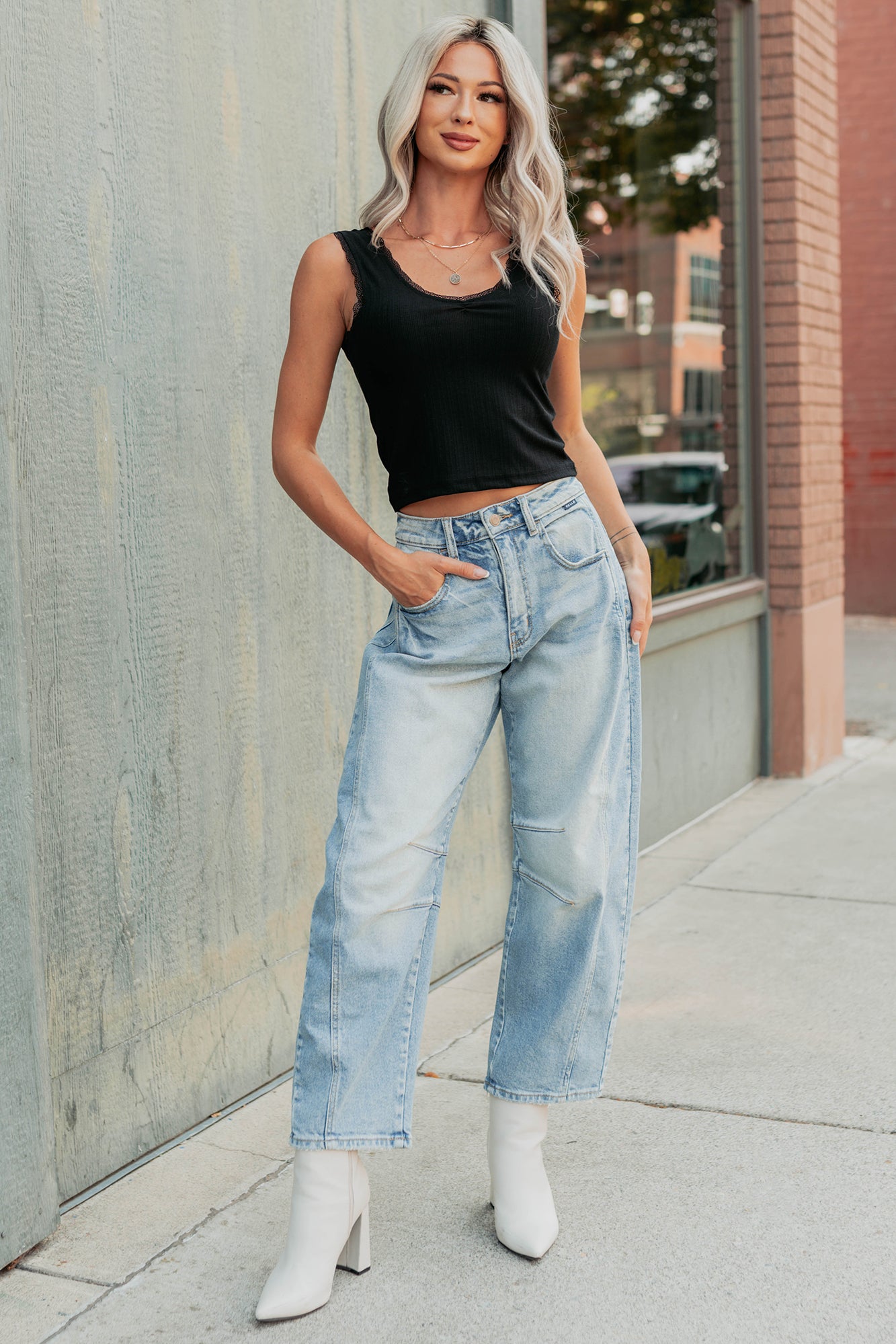 Bed Of Roses Ribbed Lace Trim Tank Top (Black) - NanaMacs