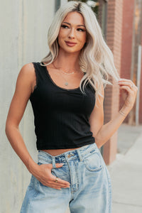 Bed Of Roses Ribbed Lace Trim Tank Top (Black) - NanaMacs