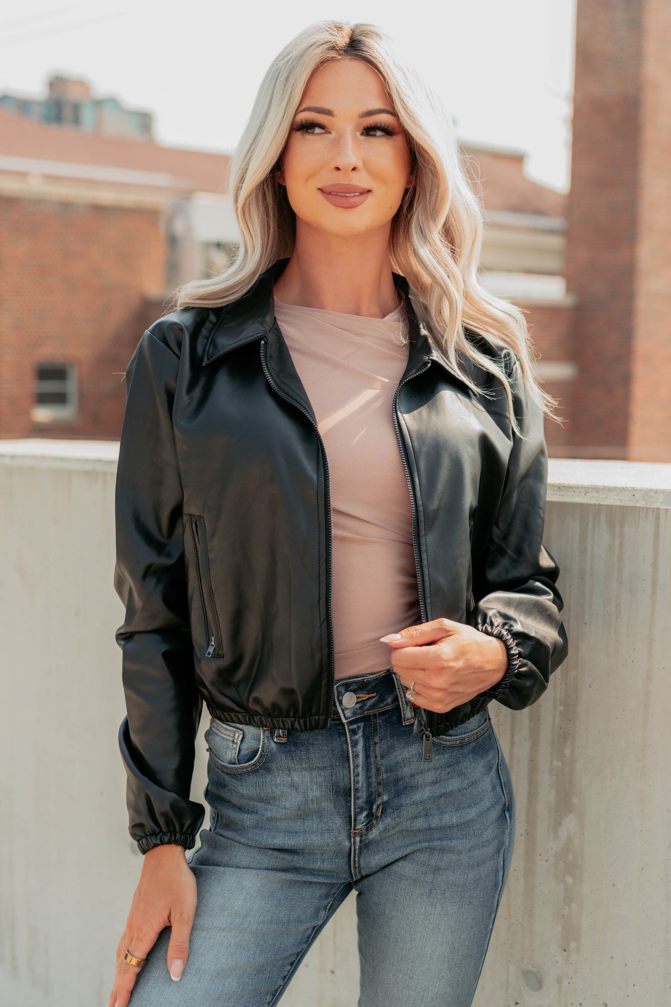 Fearless Moves Faux Leather Zip-Up Jacket (Black) - NanaMacs