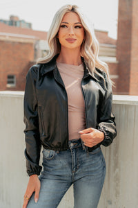 Fearless Moves Faux Leather Zip-Up Jacket (Black) - NanaMacs