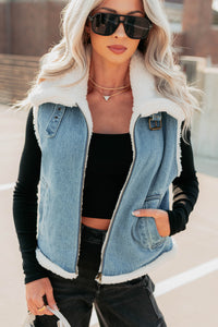 Rewriting Myself Sherpa Denim Vest (Medium Wash) - NanaMacs