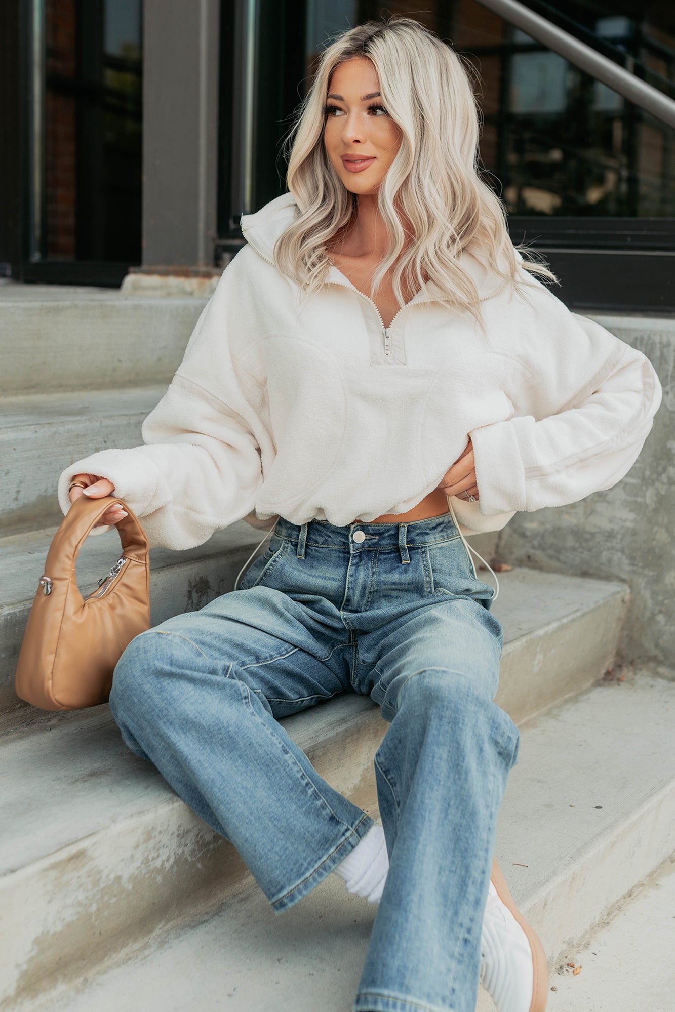 Simple Comfort Half-Zip Fleece Pullover (Ivory) - NanaMacs