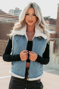 Rewriting Myself Sherpa Denim Vest (Medium Wash) - NanaMacs
