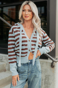 Sinking In Striped Knit Hooded Cardigan (Light Blue) - NanaMacs