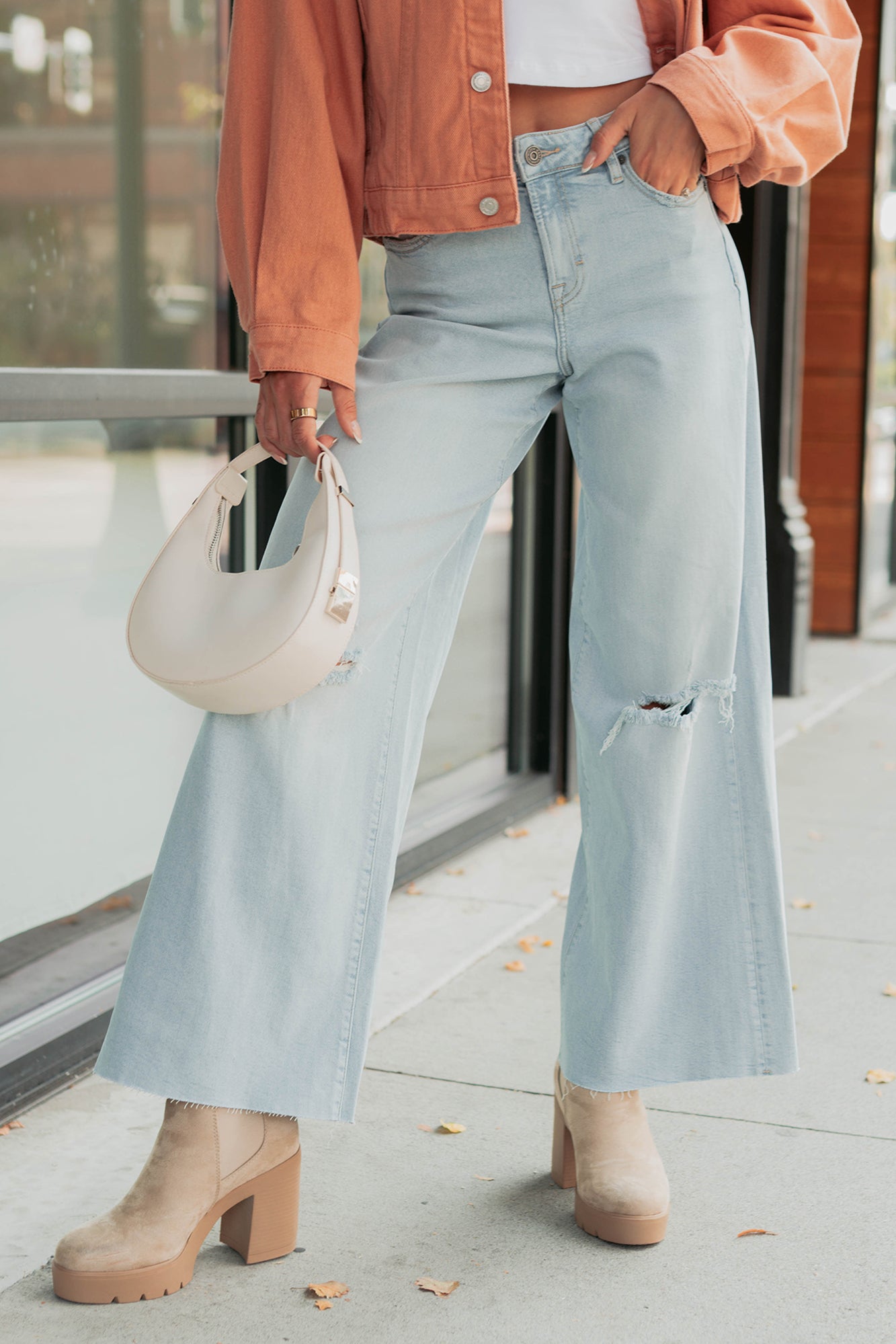 Vivienne Wide Leg Ripped Hidden Jeans (Light) - NanaMacs