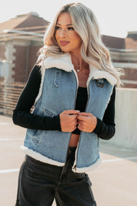 Rewriting Myself Sherpa Denim Vest (Medium Wash) - NanaMacs