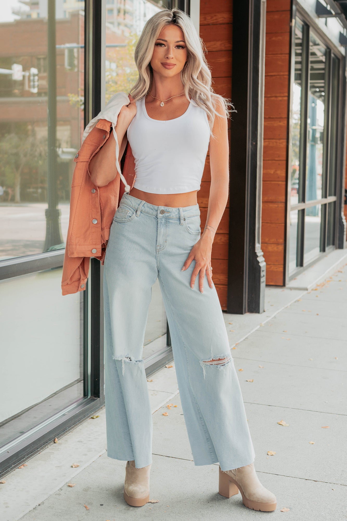 Vivienne Wide Leg Ripped Hidden Jeans (Light) - NanaMacs