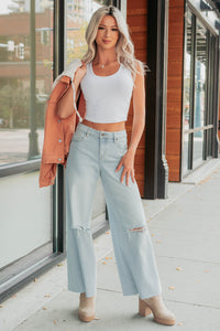 Vivienne Wide Leg Ripped Hidden Jeans (Light) - NanaMacs