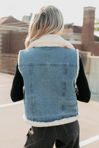 Rewriting Myself Sherpa Denim Vest (Medium Wash) - NanaMacs