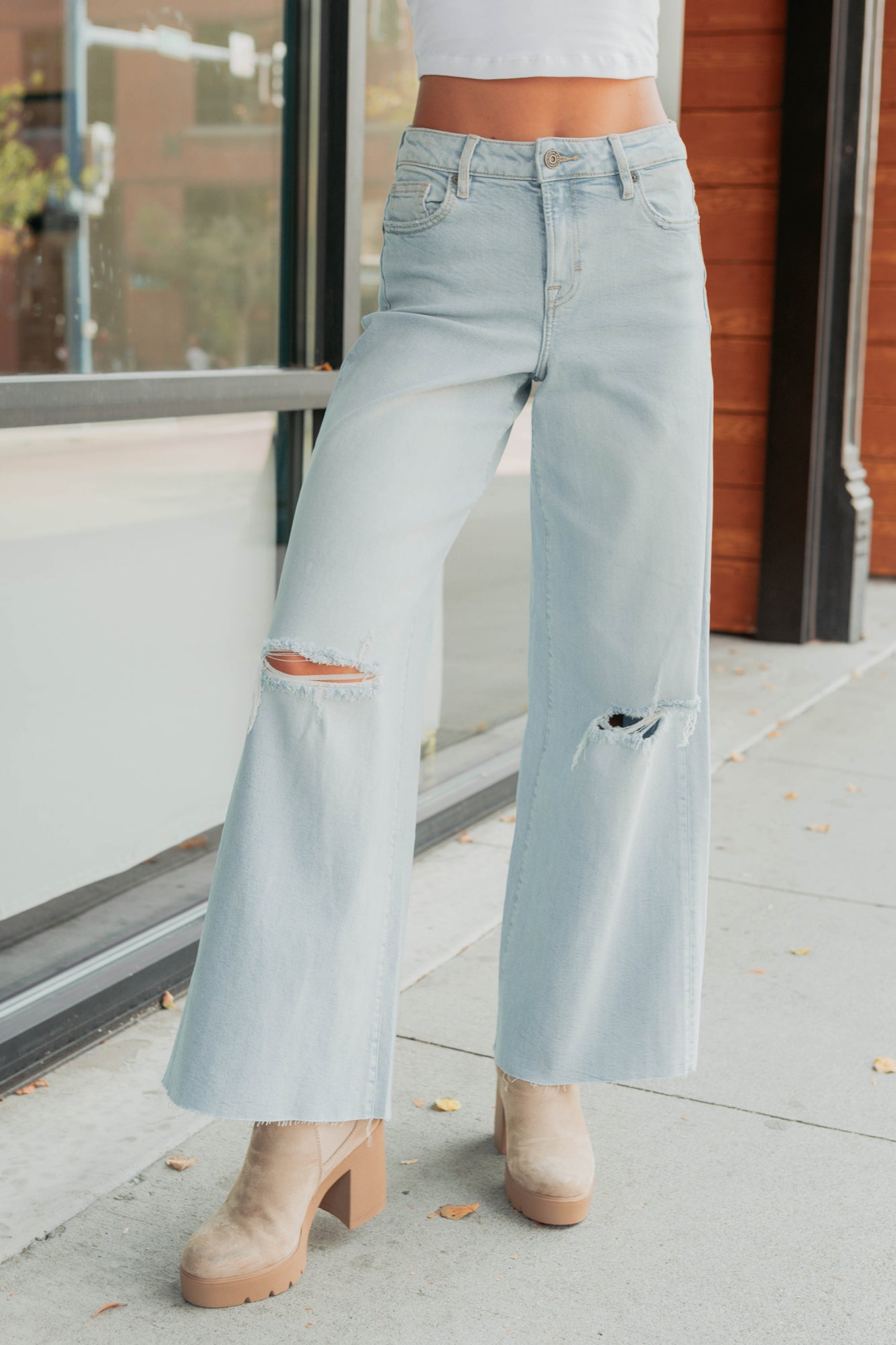 Vivienne Wide Leg Ripped Hidden Jeans (Light) - NanaMacs