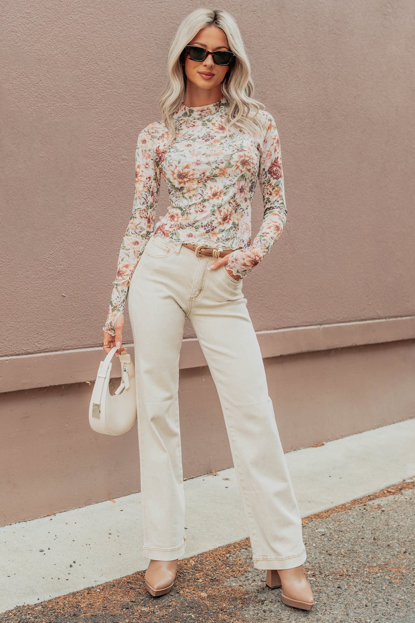 Haven Tummy Control Saige Denim Straight Jeans (Light Beige) - NanaMacs