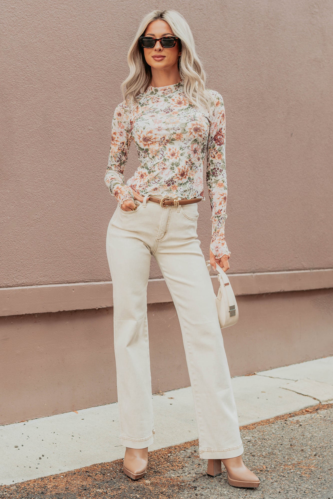 Haven Tummy Control Saige Denim Straight Jeans (Light Beige) - NanaMacs